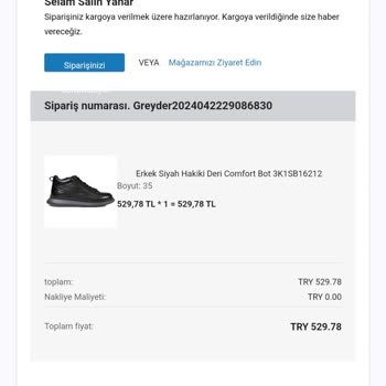 Greyder Ayakkabı Siparişi Verdim Fakat Ürün Gelmedi