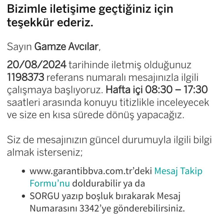 Garanti BBVA Eksik Para İtiraz