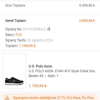 FLO Ayakkabı FLO'dan Aldığım Ayakkabılarda Hatalı Ücretlendirme