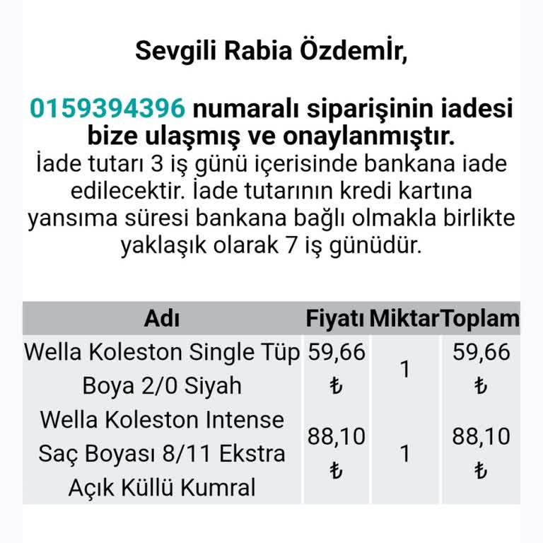 Watsons Sipariş Ve İade Sürecinde Yaşanan Olumsuzluk