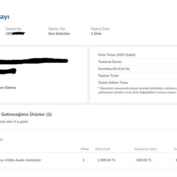 Carrefour SA (eksik Ürün Sıfır İade) Pişmanlıktır