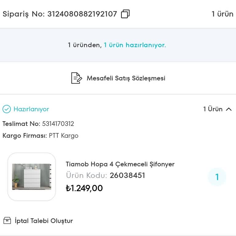 Tiamob Şifonyer Siparişim Hakkında Bilgi Alamıyorum