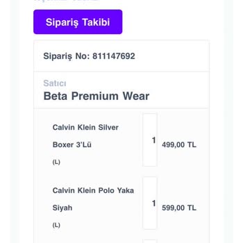 Beta Premium Wear 499 TL Sipariş Eksik Yolladı. WP+telefon Cevap Vermiyor.