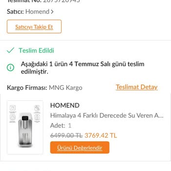 Karaca Homend Himalaya Su Arıtıcı İade Sorunu