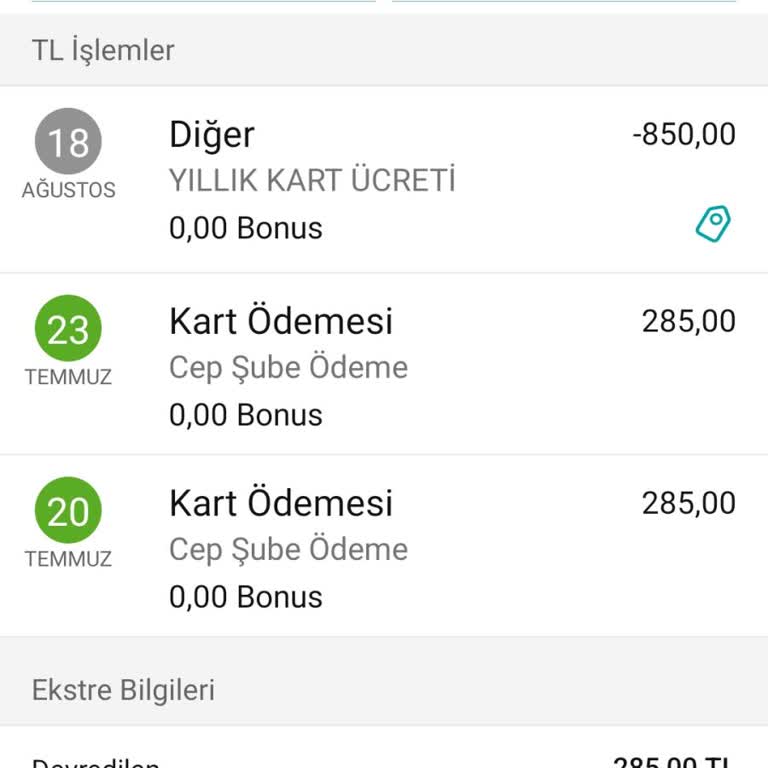 Garanti BBVA Yıllık Kart Aidatı Ücreti