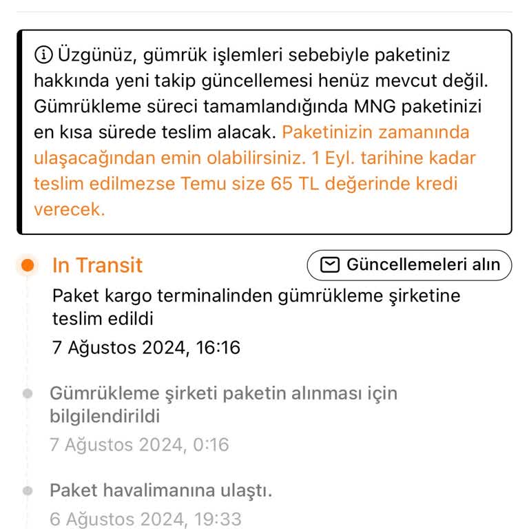 Temu Siparişim Gümrükleme Firmasına Teslim Edildi