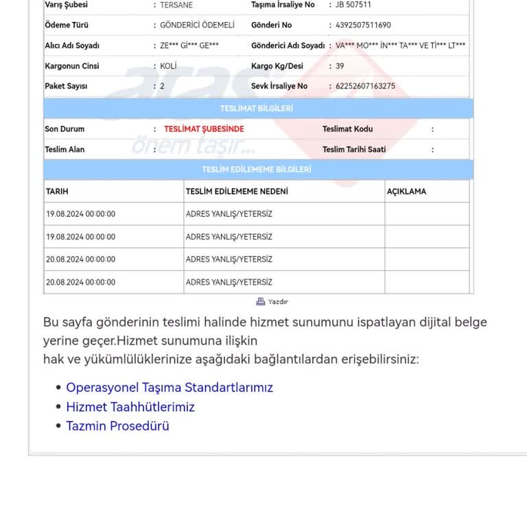 Aras Kargo Teslimat Yapmıyor, Dağıtıma Çıkarmıyor!