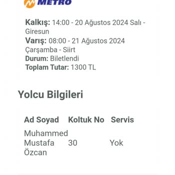 Metro Turizm Yanlış Bilet Kesimi Ve Müşteri Hizmetleri İlgisizliği