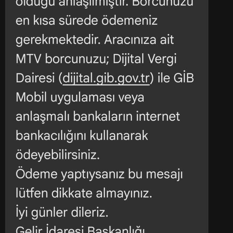 Gelir İdaresi Başkanlığı MTV Borcu Mesajı!