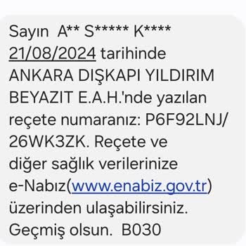 Alo 184 Sağlık Bakanlığı İletişim Merkezi E-nabız'dan Bana Ait Olmayan Mesaj Geldi