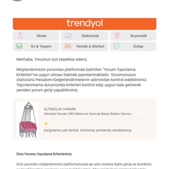 Trendyol Sipariş Yorum Engelleme