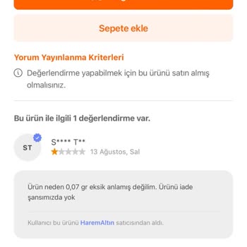 Hepsiburada Harem Altın Yanlış Ve Eksik Ürün Gönderdi