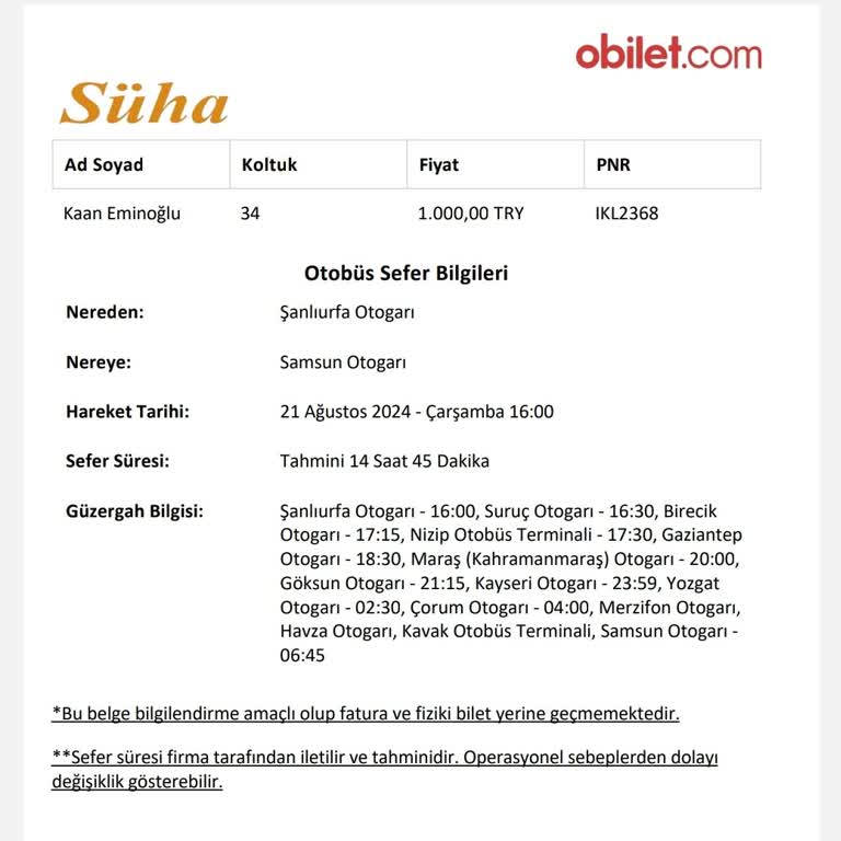 Süha Turizm Ekstra Ücret Talebi