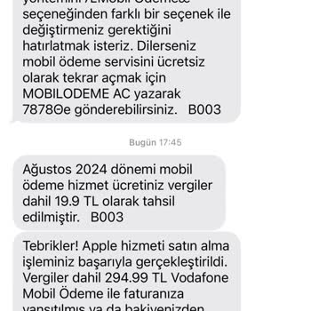 Vodafone Pay Apple Hizmeti Adı Altında Onaysız Alınan Ücret.
