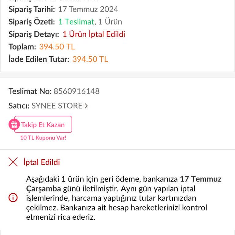 Trendyol Synee Store Sipariş İptali Ve Stok Sorunu