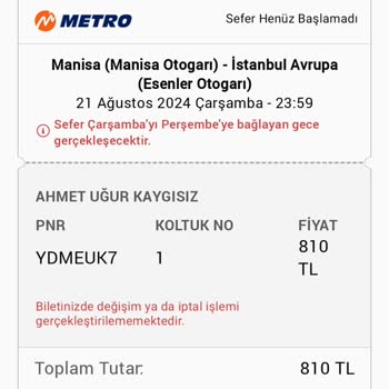 Metro Turizm Müşteriye Haber Vermeden Sefer İptali Sorunu