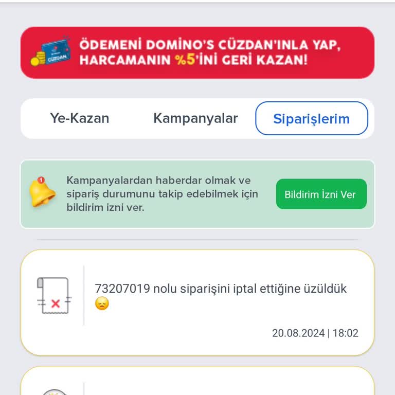 Domino's Pizza Kupon Ve Sipariş İptali