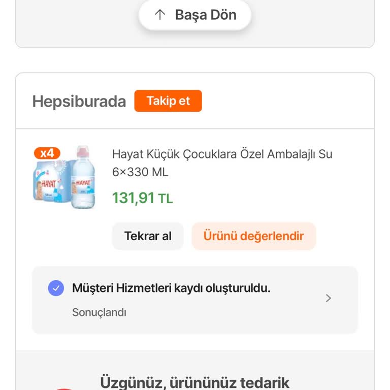 Hepsiburada Teslim Edilemeyen Su Siparişi