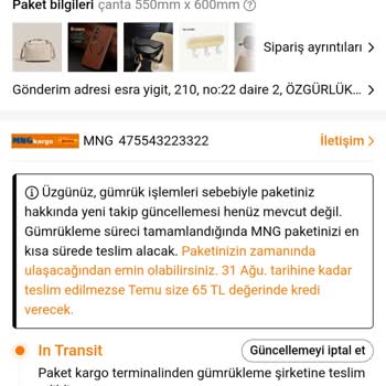 Temu MNG Kargo Gümrüğünde Kalıp Gelmeyen Ürünlerim