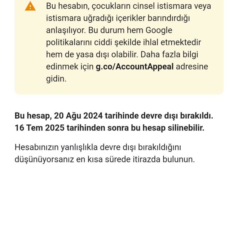Gmail Hesabım Askıya Alındı.