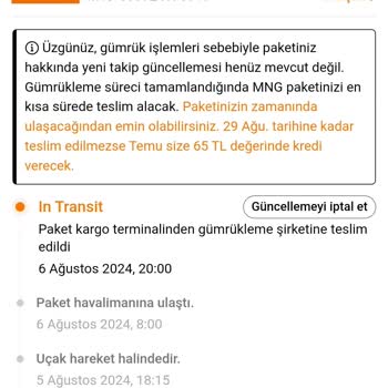 MNG Kargo Temu Kargo Bekletme Şikayeti
