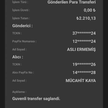 Payfix Hesabımdan Para Transferi Yapılmış