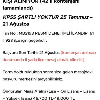 Kariyer Adam KPSS Şartsız Personel Alımı İlanı