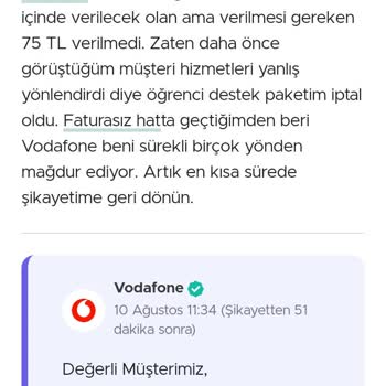 Vodafone'dan Yanlış Bilgilendirme ve Geri Dönüş Eksikliği
