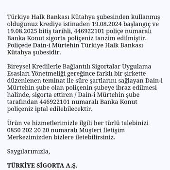 Türkiye Halkbank Konut Sigortasının İptali.