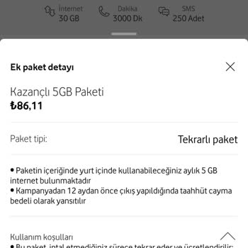 Vodafone Yanımda Uygulamasında Ek Paket İptal Sorunu