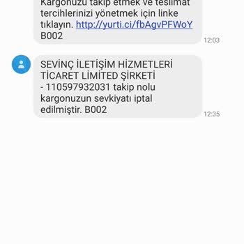 Yurtiçi Kargo Kargonuzun Sevkiyatı İptal Edilmiştir