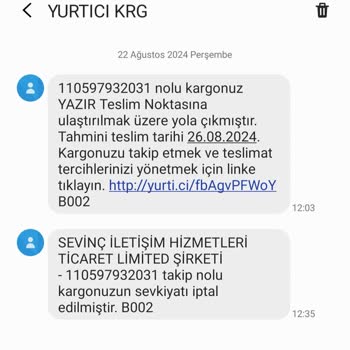 Yurtiçi Kargo Kargonuzun Sevkiyatı İptal Edilmiştir