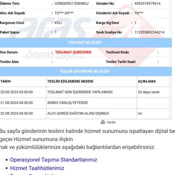 Aras Kargo Sipariş Teslimat Sorunu