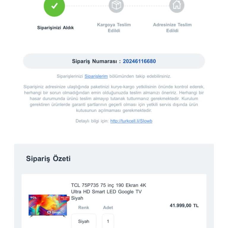 Turkcell Pasajdan Alınan Ürünün Kargoya Verilmemesi