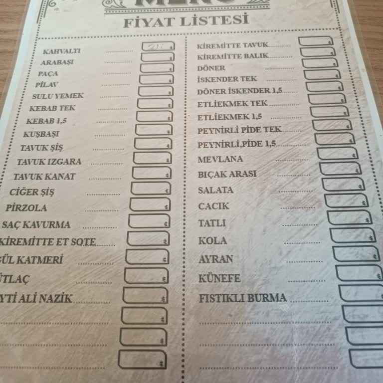 Menü Fiyatları Listede Yok!