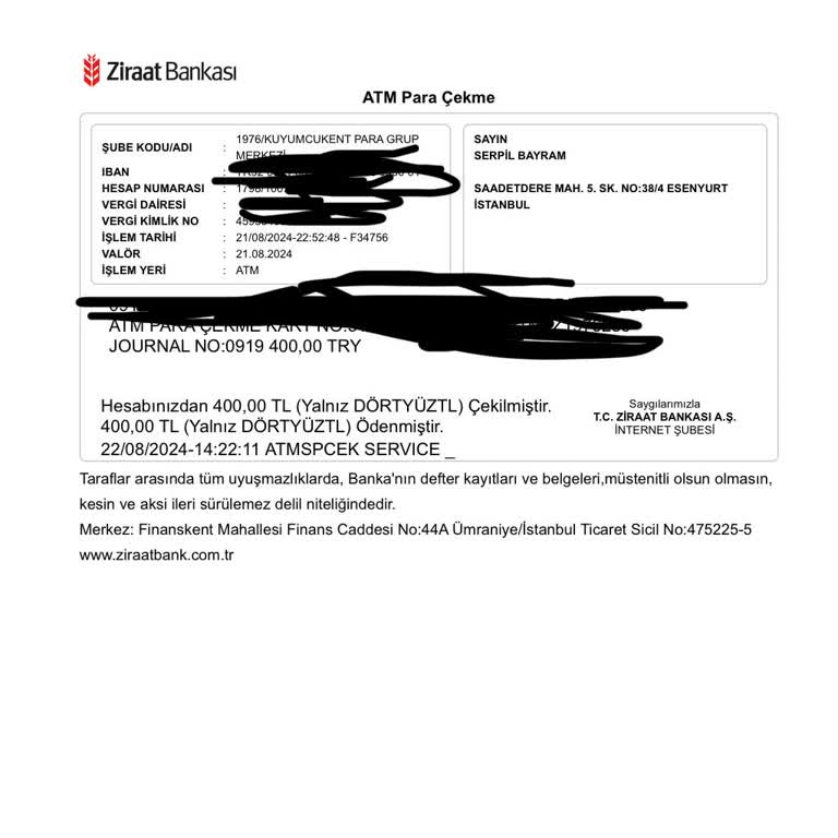 Ziraat Bankası ATM Çekimde Para Vermedi