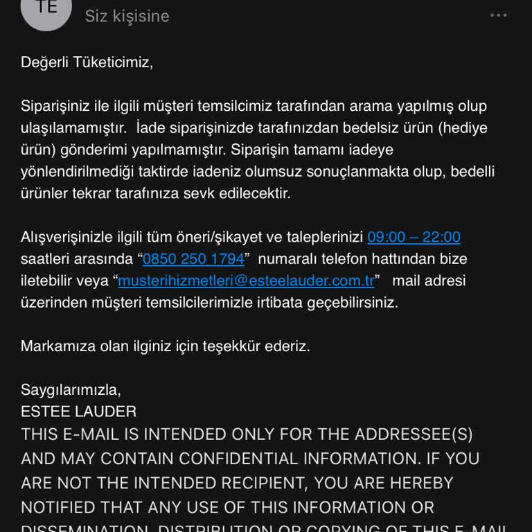 Estee Lauder Este İade Şikayet