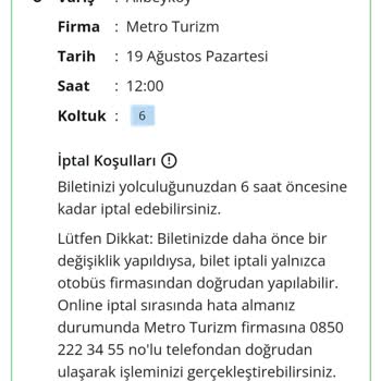 Metro Turizm Otobüs İle İlgili Şikayet