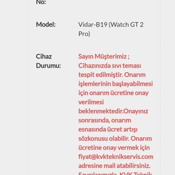KVK Su Geçirmez Saat İçin Sıvı Teması Nedeniyle Yüksek Orada Tamir Ücreti