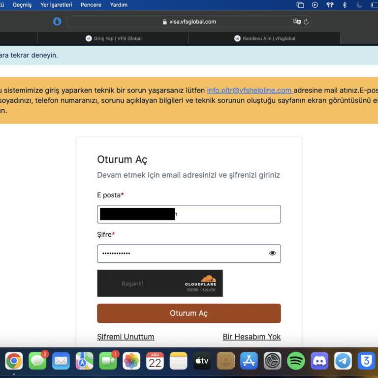 VFS Global Polonya Hesabıma Giriş Yapamıyorum