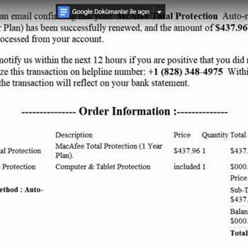 Mcafee Sahte Ödeme Talebi