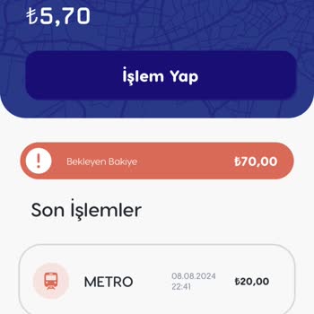 BURULAŞ Karta Geçmeyen Bekleyen Bakiye