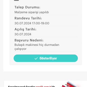 Arçelik Bulaşık Makinesi Parça Sorunu ve Uzun Bekleyiş