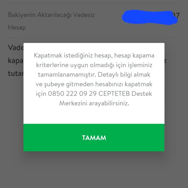 TEB Dijital Bankacılıkta Hesap Kapatma Sorunu