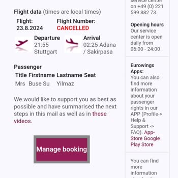 Eurowings Firmasının Organizasyonsuzluğu/bilgi Almadan Bilet Yapması.