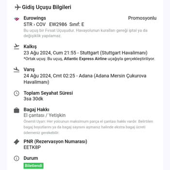 Eurowings Firmasının Organizasyonsuzluğu/bilgi Almadan Bilet Yapması.
