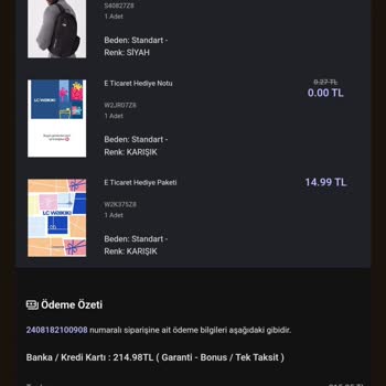 LCW Online Bilgi Dahili Dışında Sipariş İptal Etmesi