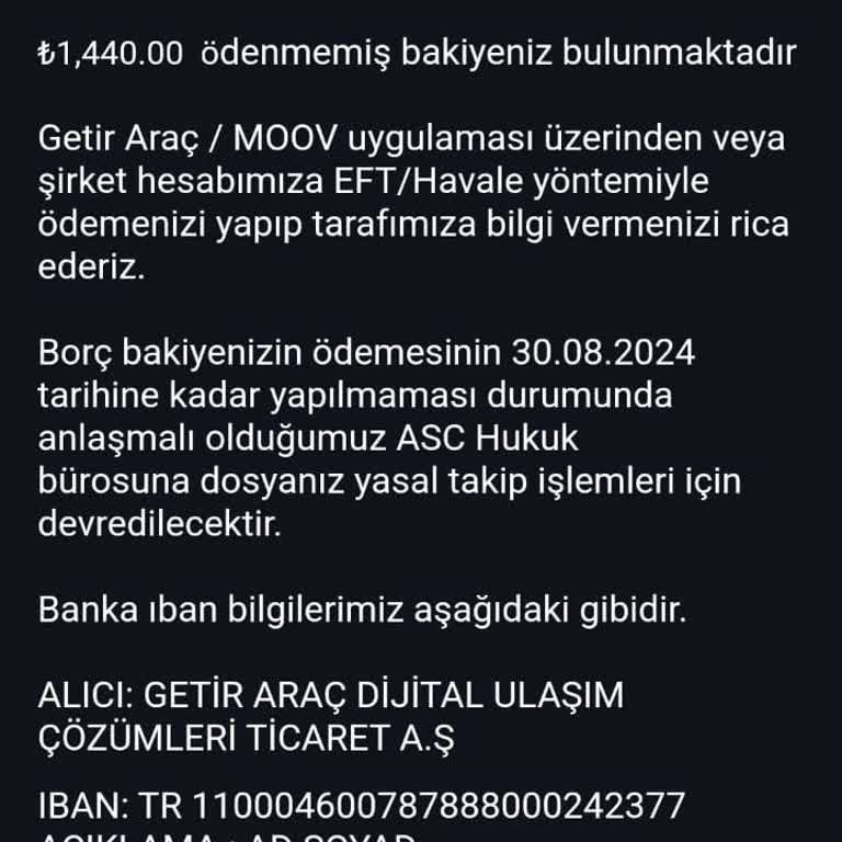 Getir Moov Araç Kiralama Hizmetinde Haksız Ceza Problemi
