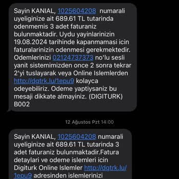 Digiturk Kurulum Yapılmadan Tarafıma Fatura Bilgisi Geliyor