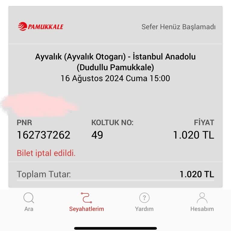 Obilet Otobüs Bileti İade Edilmedi